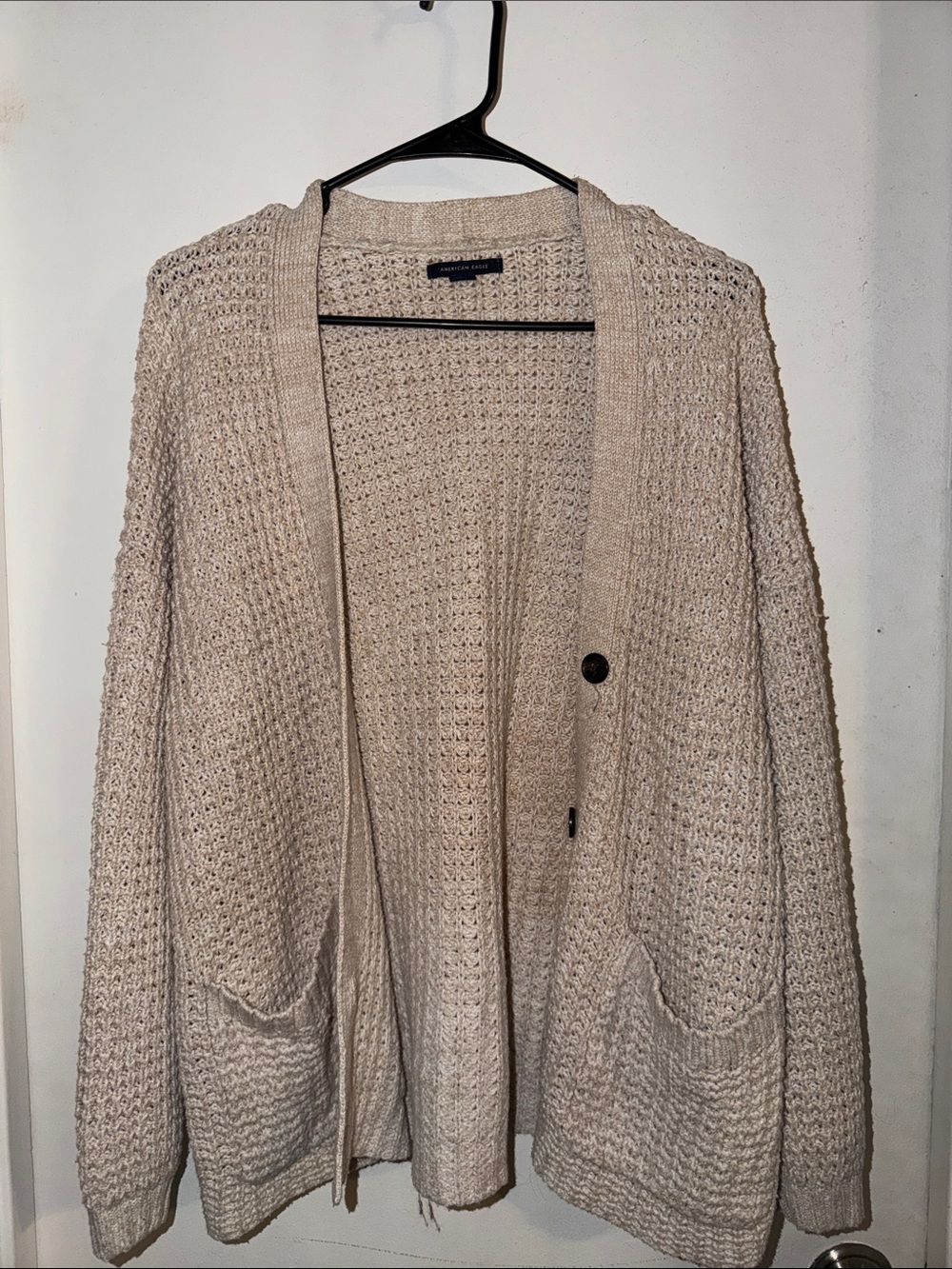 American Eagle Outfitters Beige Open-Front Knit Cardigan